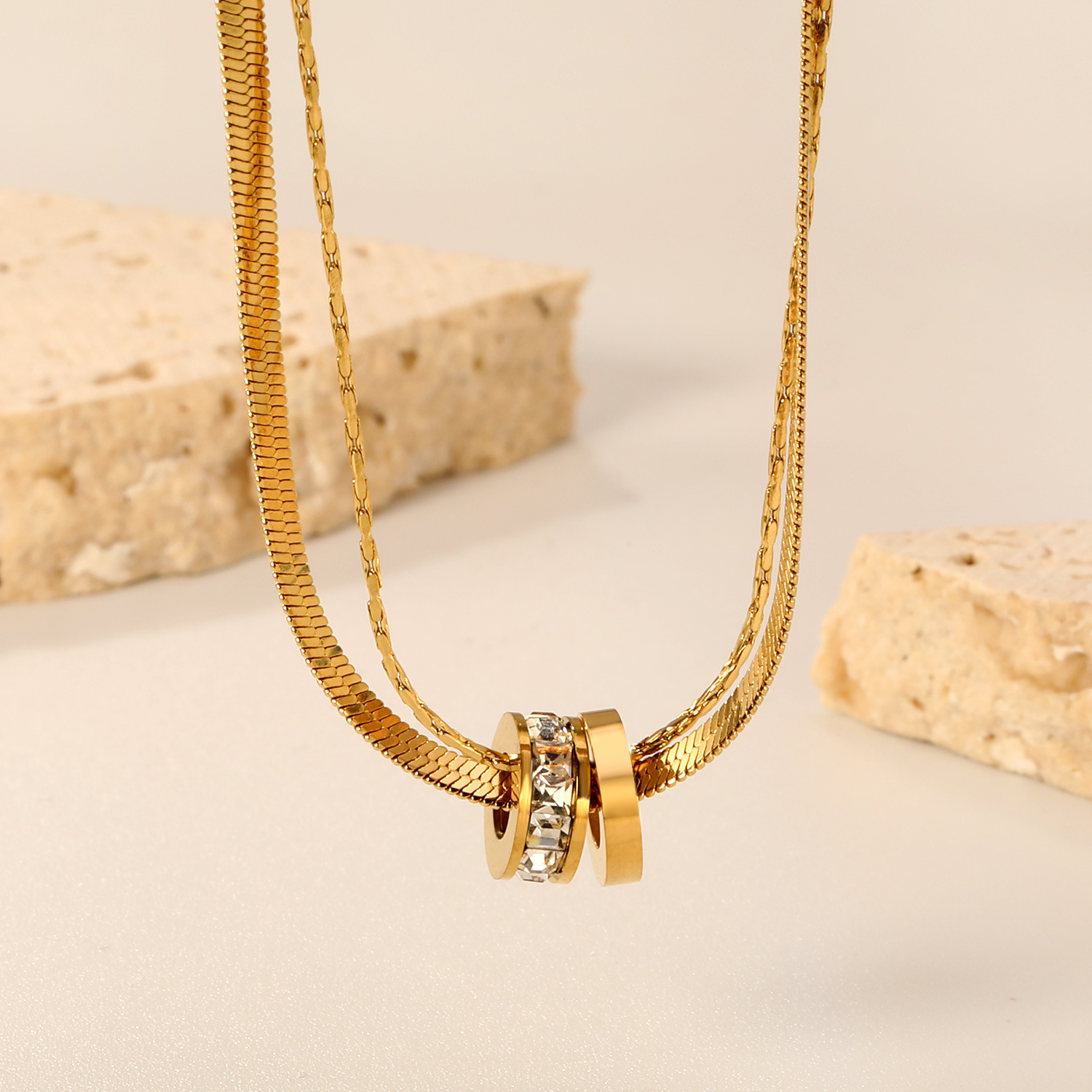 18k Golden Plated Women'S Double Layer Round Necklace